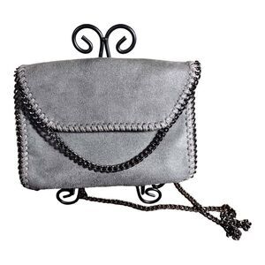 Gray Faux Leather Purse With Chain Strap And Accents